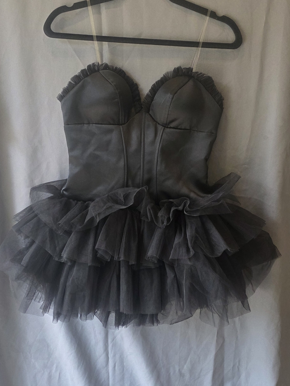 Source Unknown Black Ruffled Tulle Bustier Mini Dress